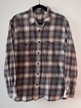 Levi’s Brown Plaid Neutral Button Up Relaxed Flannel Shirt Men’s Large